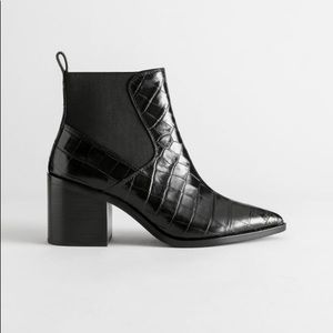 & Other Stories Croc Embossed Leather Boots